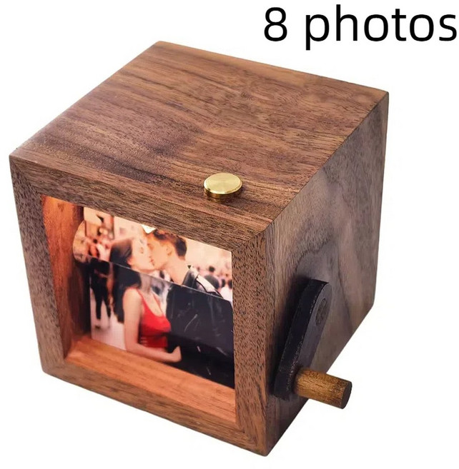 빈티지 액자 기계 16 사진 선물 손으로 빛나는 티브 크랭크 발렌타인 북 데이 8 에이 앨범 DIY 장식 조명 크리 플립, black walnut 8pcs, 1개