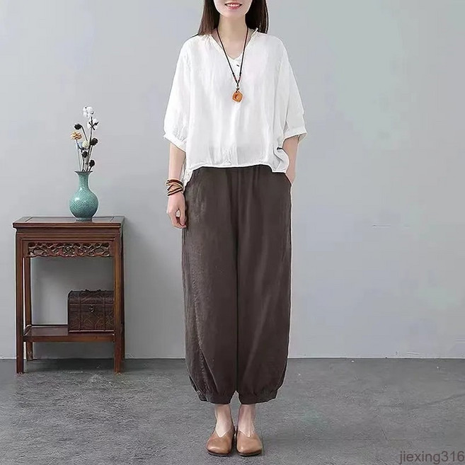린넨 생활한복 모시옷 세트 여자 여름 법복 절복 마바지 셋업