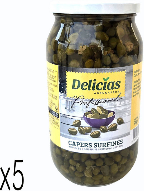 델리시아스 케이퍼 연어요리 파스타소스 절임 피클 병조림, 950g, 5개