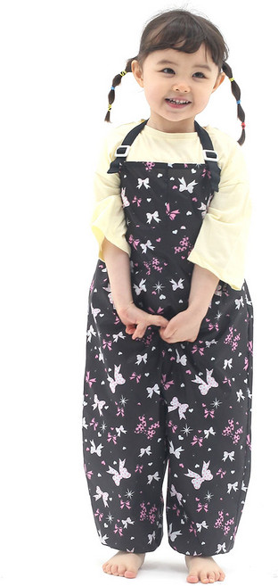 플리에 멜빵형 미술가운/모래놀이바지/갯벌체험옷, 블랙리본