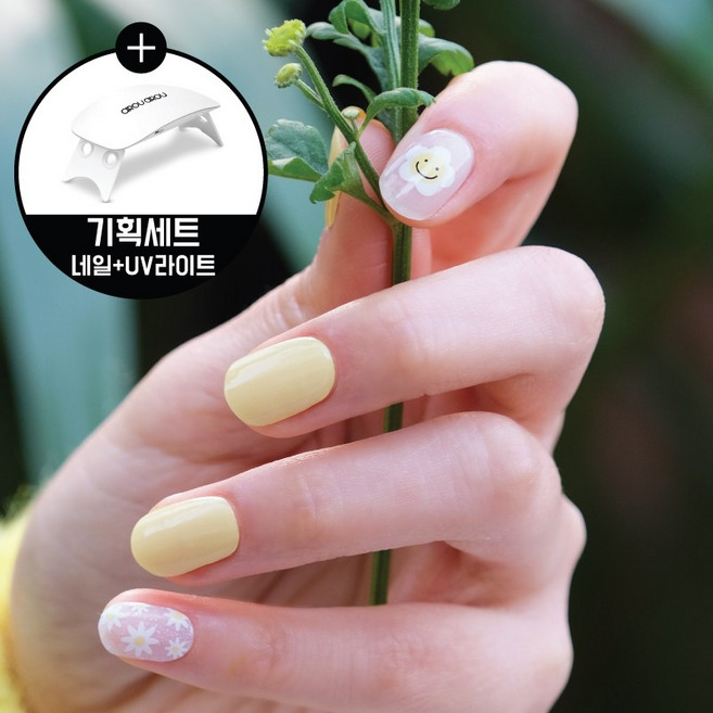 아로아로 젤네일 스트립 30p 세트 반경화젤네일6종, 1개, 012블루밍옐로우+uv램프