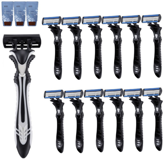 PureEdge 6중날 저자극 일회용 12EA 대용량 가성비 면도기 쉐이빙폼 3EA 포함, 12개, 1