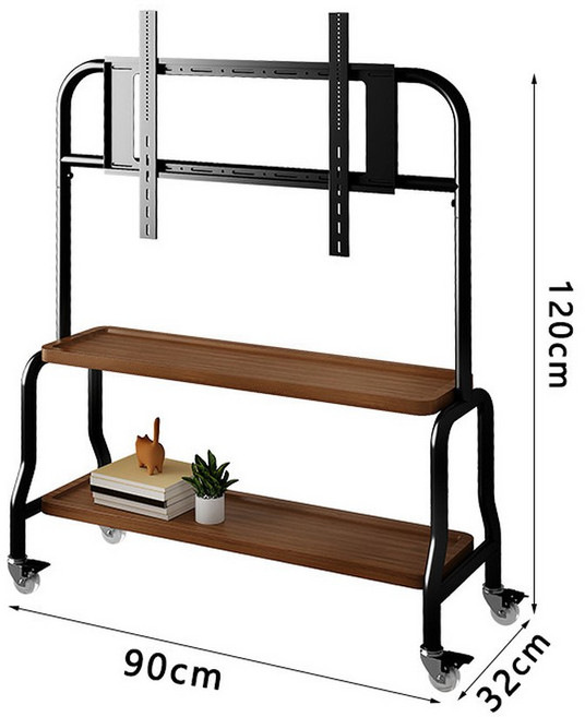 이동식 티비 거치대 브라켓 대형 이젤형 2단, 블랙 철제 + 블랙 판 이층