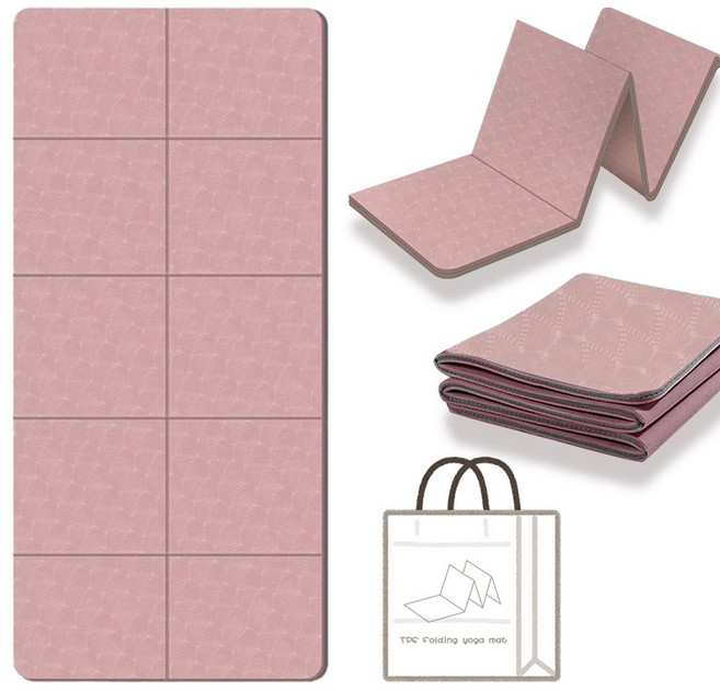 프리미엄 두꺼운 TPE 트레이닝 헬스 매트 접이식 10단 요가매트 8mm, 핑크, 1개