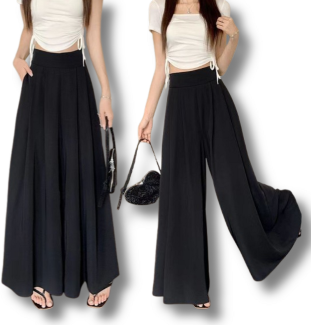 해피인뉴 여성 와이드 팬츠 플레어 밴딩 치마바지