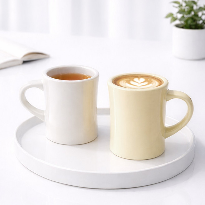 ROYAI ONE 예쁜 도자기 머그컵 머그잔 커피잔 350ml, 1개, 하얀색+노란색