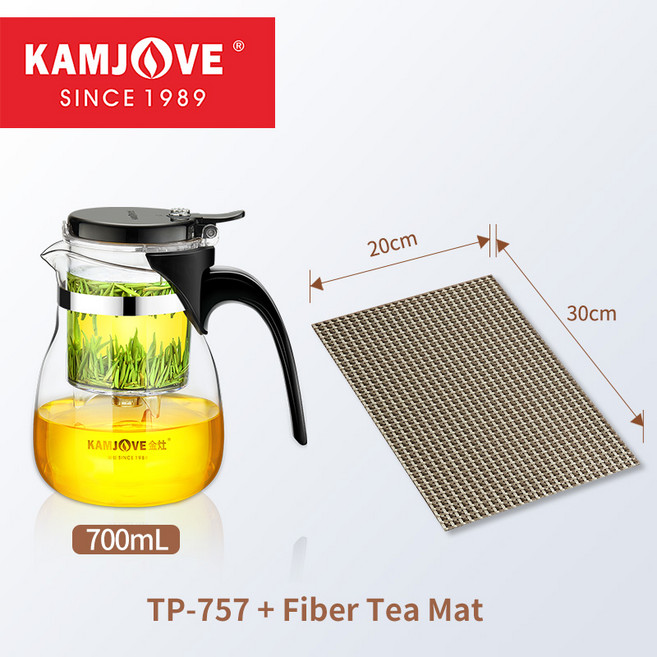 KAMJOVE TP757 내열성 유리 차 세트 필터 냄비 가정용 Kamjove 티팟 인퓨저 주전자 특허 프레스 아트 컵, 01 빠른, 02 and Tea Mat, 1개