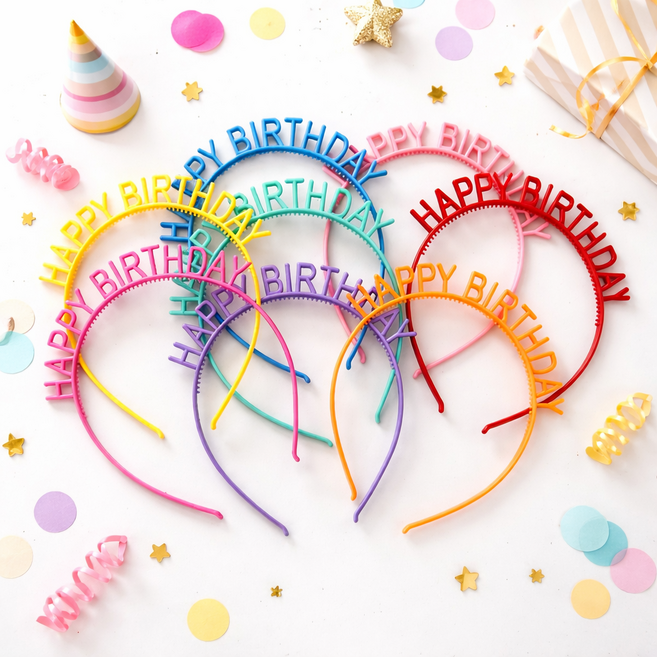 파티에진심인사람들 해피벌스데이 생일 머리띠 레인보우 8종 세트 파티 헤어밴드 홈파티 소품, 1개