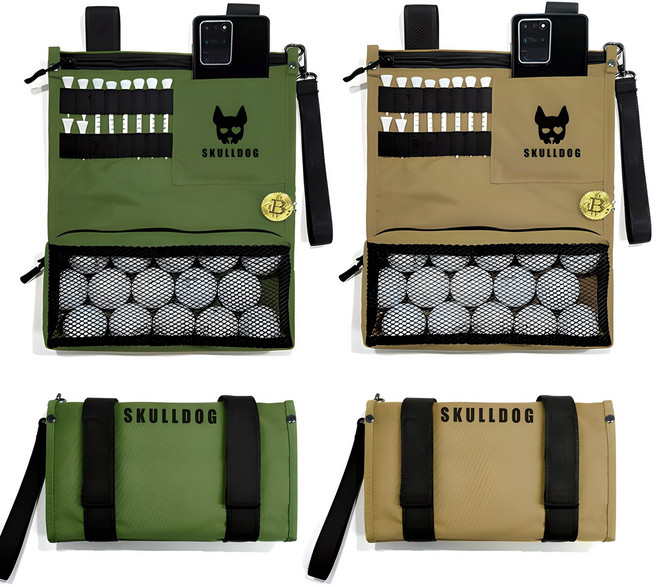 스컬독 골프 카트 걸이 파우치, 카키 + 베이지, 2개