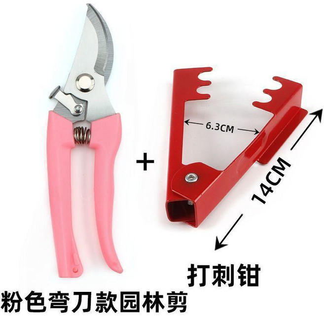 園藝修枝剪 園林剪枝工具, 1個, 粉色去刺兩件套,園林園藝修枝剪刀
