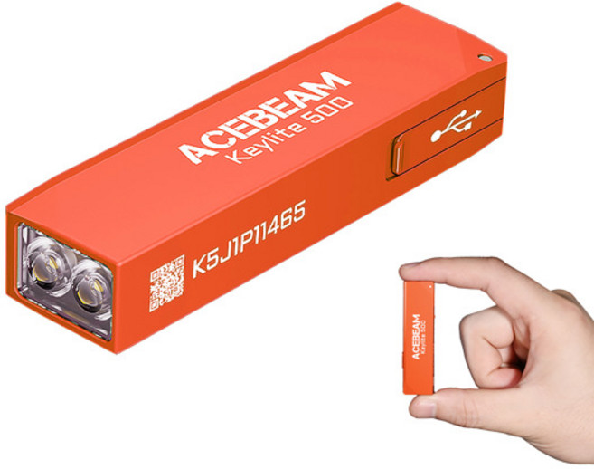 ACEBEAM Keylite 500 루멘 키체인 키링 손전등 충전식 듀얼 LED가 있는 초소형 플랫 포켓 EDC 6가지 모드 Type-C 충전 비상 사태 가정 실외용 소형 미니, 주황색