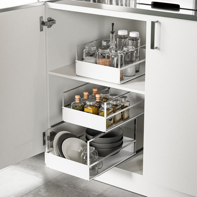 라라밤 적층형 슬라이딩 선반 주방, 1세트, 화이트