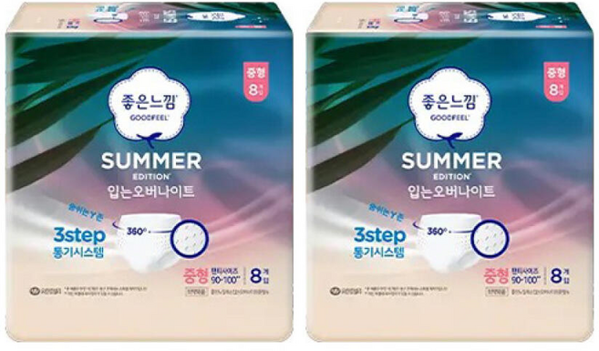 좋은느낌 썸머 입는 오버나이트 중형, 2개, 8매입