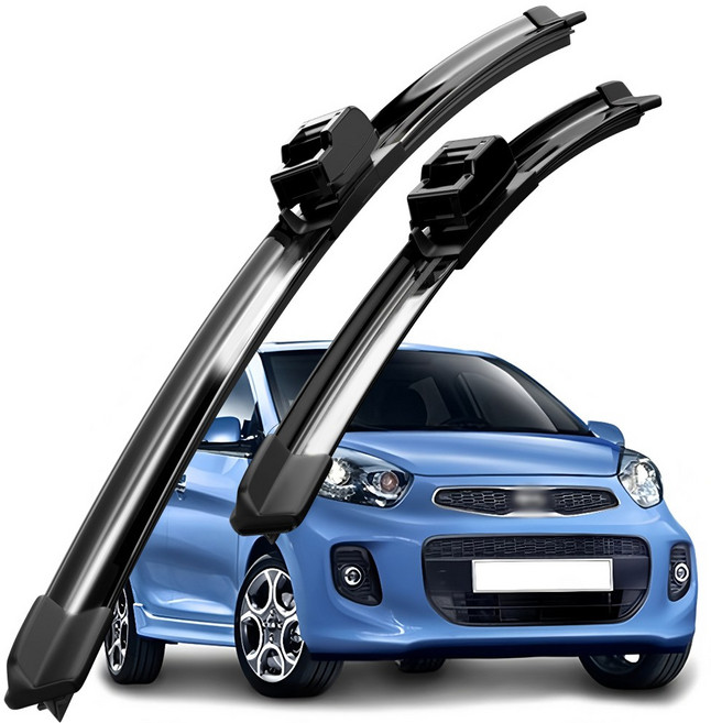 호환 기아 모닝(SA)/올 뉴 모닝(TA)/모닝 어반(JA) 2004-2024 와이퍼 초발수 저소음 자국 없음 전면 와이퍼 블레이드 2종 세트, 검은색, 모닝(SA)/올 뉴 모닝(TA) 2004-2016