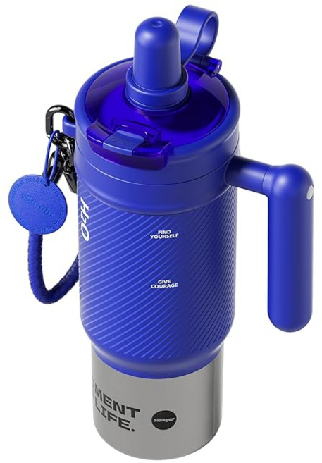 Sidagar 1000ml 핸들 포함 스테인레스제 텀블러 스포츠 금속제 물병 뚜껑 빨대가있는 진공단열 잘 새지 않는다 커피 트래블 머그 Blue