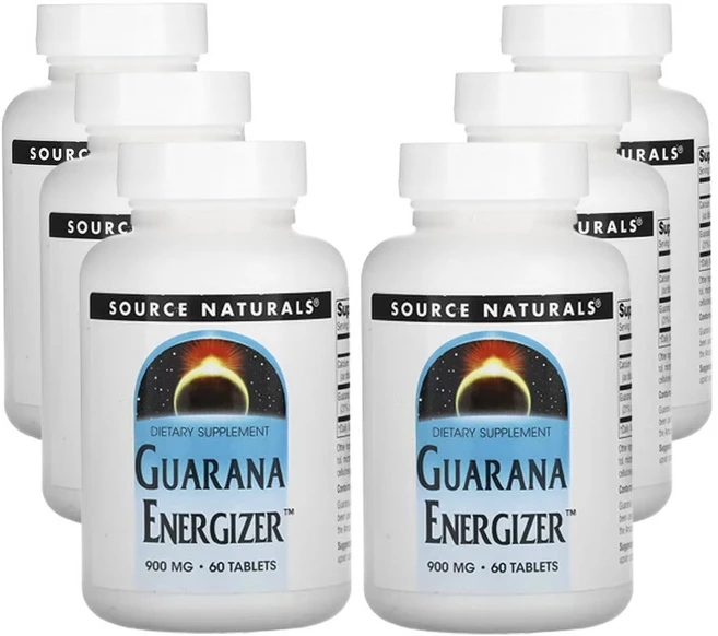 소스네츄럴스 과라나 에너자이저 900mg 60 정, 6팩, 60정 - 쿠팡