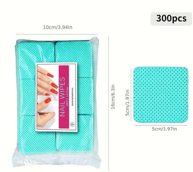 쿠쿠스토어 300-900개 무보풀 네일 폴리쉬 리무버 젤 매니큐어 페디큐어 큐티클 와이프 및 패드 흡수성 일, 07 300pcs Green