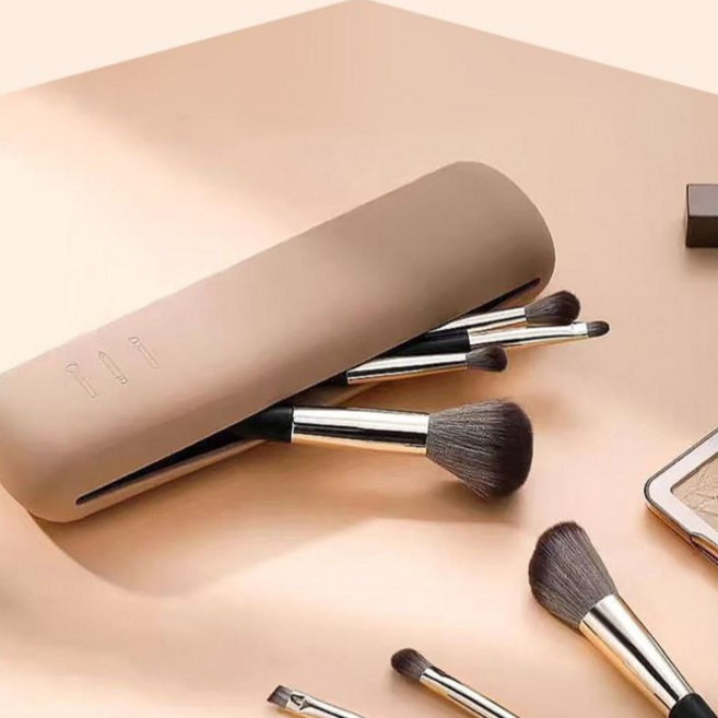 에스조이 휴대용 실리콘 브러쉬 케이스 파우치 메이크업 정리함 분리함 보관함, 1개, 카키