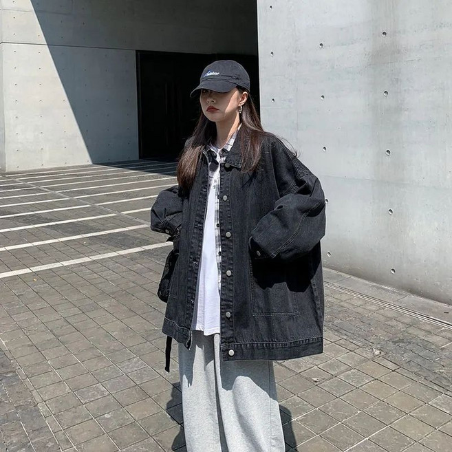 여성 가을 캐주얼 데님 자켓 오버핏 데일리 청 자켓 빈티지 점퍼 간절기 코트 상의HF