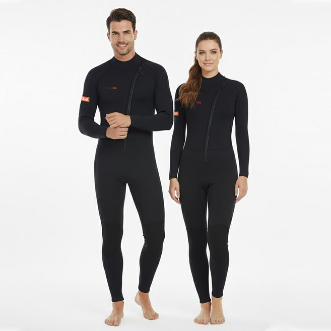 SUB22 전신 웻슈트 바다수영 네오플렌 잠수복 서핑슈트 1.5mm, 블랙