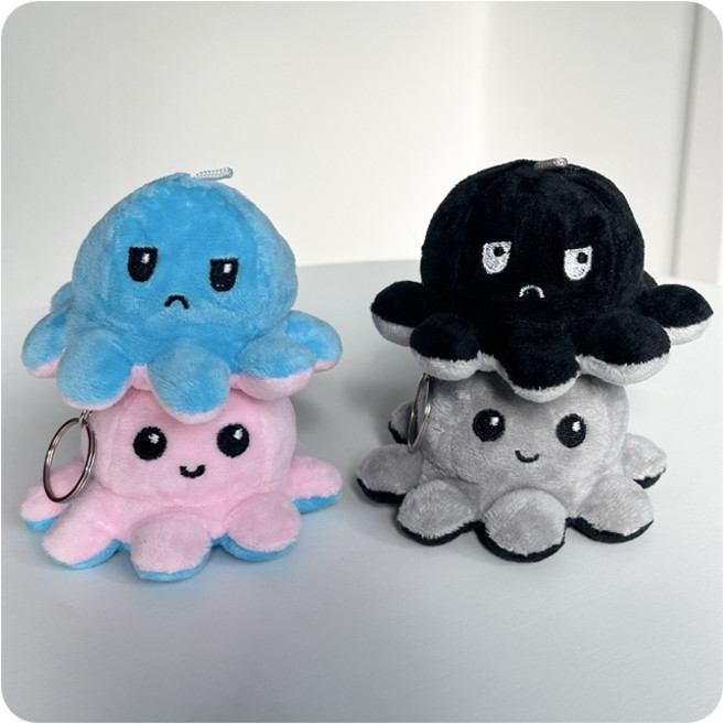 악세사리하우스 문어 인형 키링 열쇠고리 귀여운 화장품 파우치 동전 지갑, 1개, KL 45 블랙 그레이