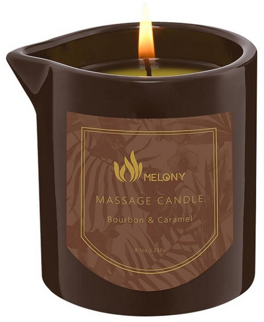 MELONY 순수한 휴식 마사지 오일 캔들 - 229.6g8.5온스 홈 스파용 모이스처라이징 에센셜 바디 여성 남성 놀라운 선물 사프란 블레이즈 [호환], 버번 & 캐러멜