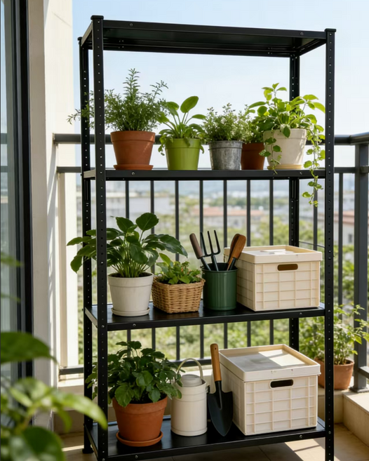 탄소강 다층 높이조절 선반 창고 적재 선반 베란다 수납장 잡동사니 정리 선반, 1개, 검정색 150x75x30