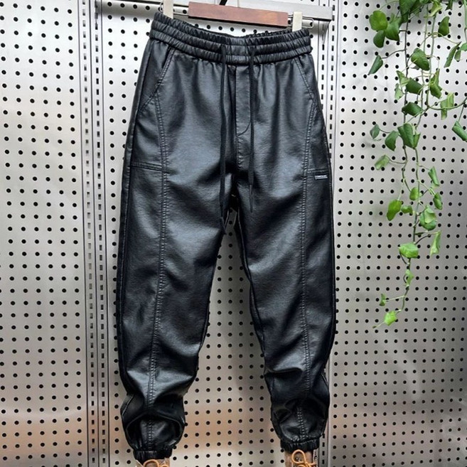 남성 가죽 바지 간절기 가을 겨울 방풍 블랙 와이드 조거팬츠 루즈핏 빅사이즈 심플 긴바지