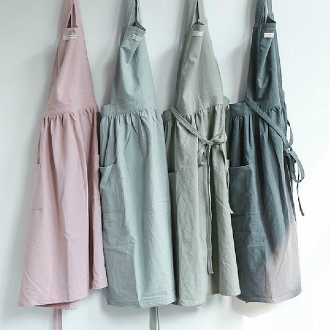 예쁜 면 원피스 앞치마 롱 에이프런 카페 어린이집 플로리스트 꽃집 신혼 주방 바리스타, 그레이, 1개