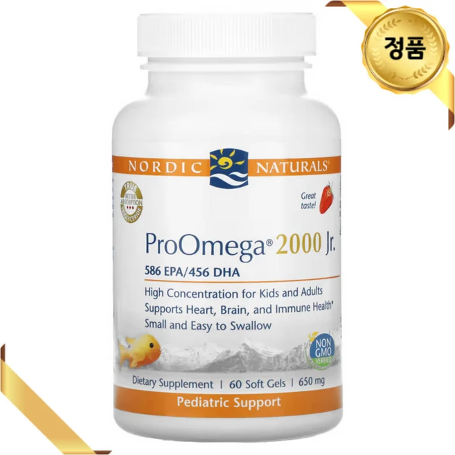 Nordic Naturals 노르딕내추럴스 프로오메가 ProOmega 2000 Jr 586EPA 456DHA 60캡슐, 1개, 60정 - 쿠팡
