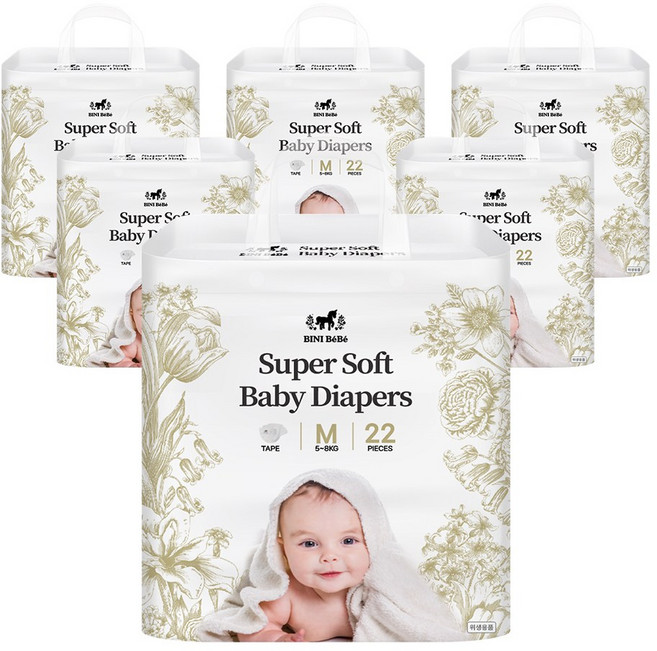 비니베베 프리미엄 기저귀 유아용 테이프형, 중형(M), 132매