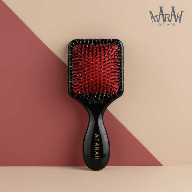 아타라 돈모쿠션 휴대용 스퀘어 미니 헤어 브러쉬 머리빗 헤어빗, 블랙, 1개