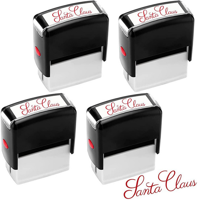 117245 Eaasty 4피스 산타클로스 시그니처 스탬프 크리스마스 셀프 잉크 고무 산타 스탬퍼 선물 태그 사무실 홈 파티용 레드, Eaasty 4피스 산타클로스 시그니처 스탬프 크리스마