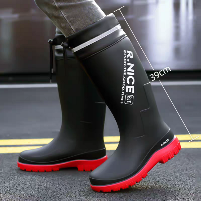 TIMEPURE 남성용 수축형 하이 레인부츠 미끄럼방지 방수 장화 낚시 배달기사 작업화 전용 고무신