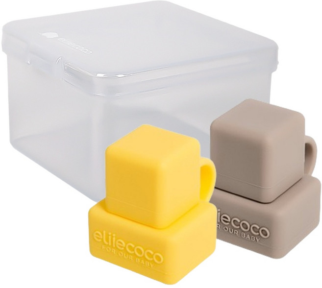 실리콘 큐브 토퍼 2P 세트, Gray+Yellow, 1세트