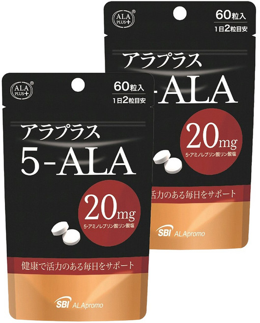 SbiAlapromo SBI SBI Alaplus 5-ALA 20mg 60錠 5-ALA 5-氨基乙醯丙酸 健康美容 活力提升 [營養補充品], 2個