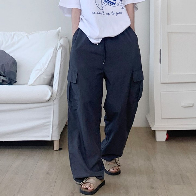 애플망고옷장 오버핏 여름 바스락스트링카고바지 넉넉사이즈 밴딩팬츠