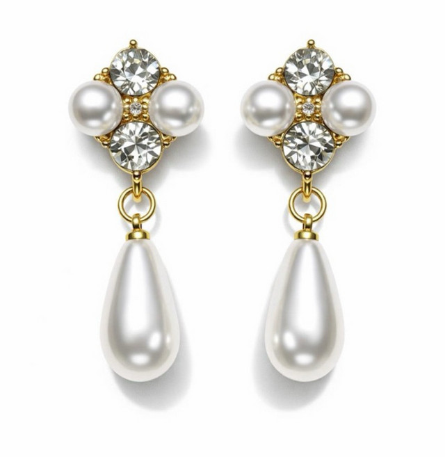 復古珍珠垂墜夾式耳環 無耳洞設計