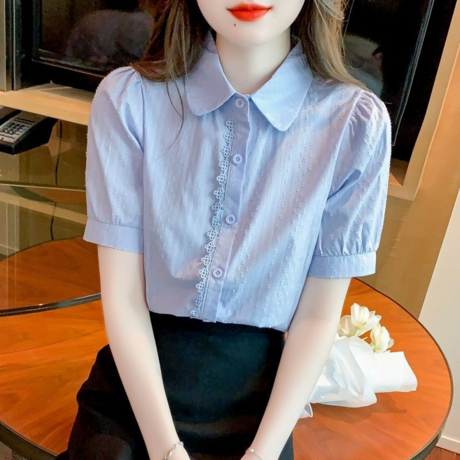 純棉短袖襯衫 女 設計感上衣