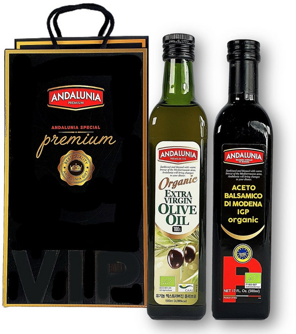 안달루니아 유기농 엑스트라버진 올리브유 유기농 모데나 발사믹 식초 500mlx2P 선물세트, 1세트, 500ml