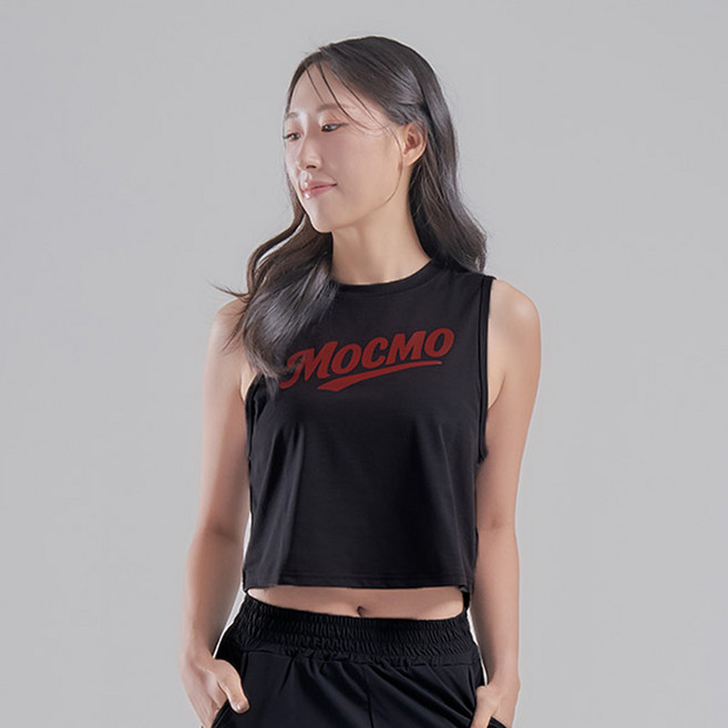 헬스 운동 러닝 크로스핏 민소매 MOCMO 크랙 레터링 크롭 나시