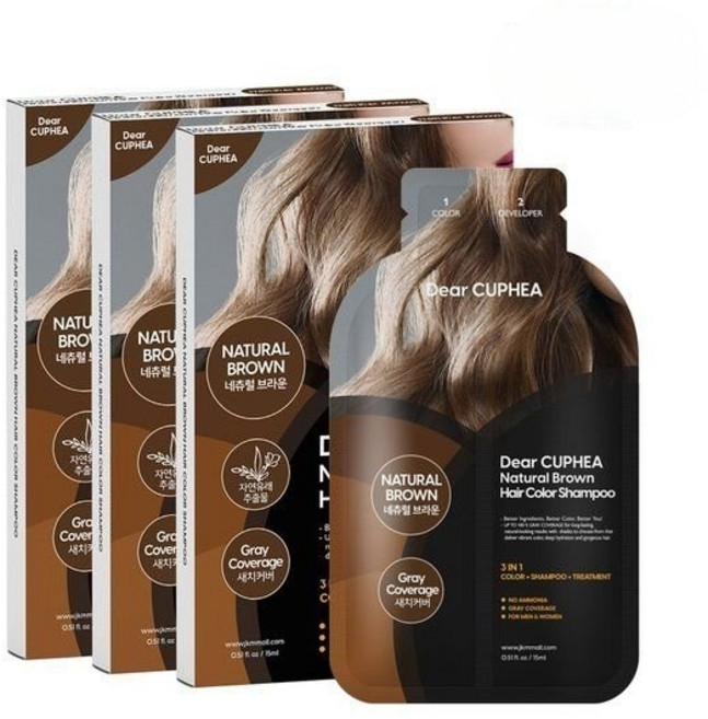 디어쿠페아 네추럴 브라운 헤어 컬러 샴푸 간편 염색약 3개, 네츄럴브라운