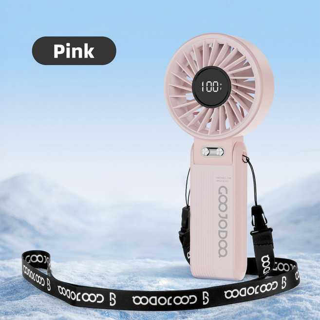 GOOJODOQ 휴대용 다용도 미니 팬 조용하고 고속 공기 흐름 100레벨 무단 속도 4000mAh 조정 접이식 목, Pink