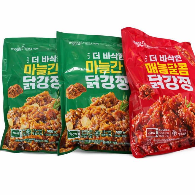 멕시카나 더 바삭한 순살 닭강정 마늘간장2팩 + 매콤달콤1팩, 500g