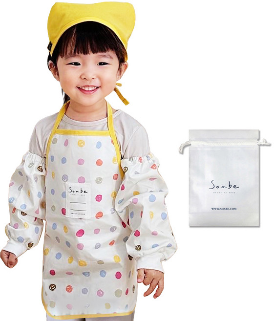 소아베 아동용 머쉬멜로우 방수 앞치마 + 두건 + 파우치 세트, 혼합색상