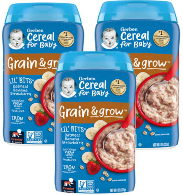 거버 릴 비츠 오트밀 바나나 스트로베리 베이비 시리얼, 3개, 바나나 딸기, 227g