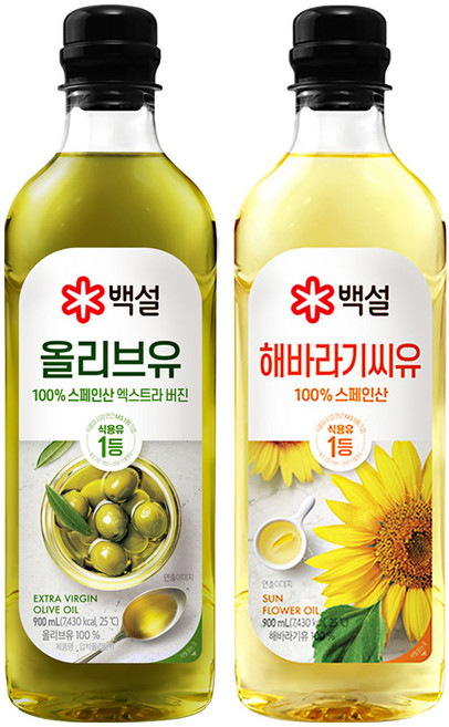 백설 압착올리브유900ml 1 + 해바라기씨유 900ML 1, 1개, 900ml