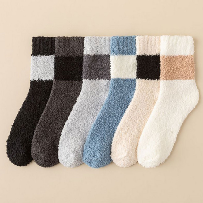 에이블탑 극세사 보온 남성 남자 투톤 컬러 수면양말 6종세트