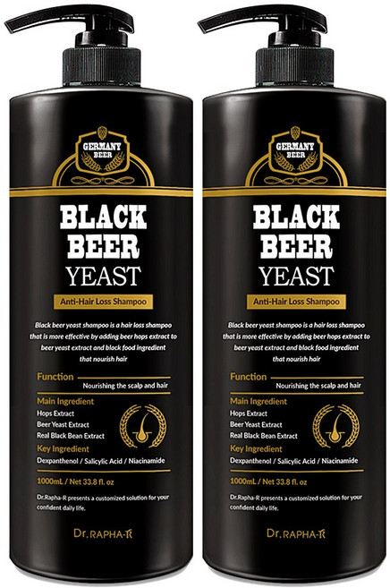 닥터라파알 더진한 블랙 맥주효모 탈모샴푸 맥주홉+맥주효모 검은콩 아르기닌 함유, 2개, 1L