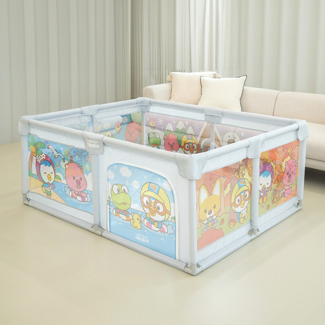 뽀로로 베이비가드 아기 울타리 유아 안전가드 휴대용 베이비룸, 라이트그레이